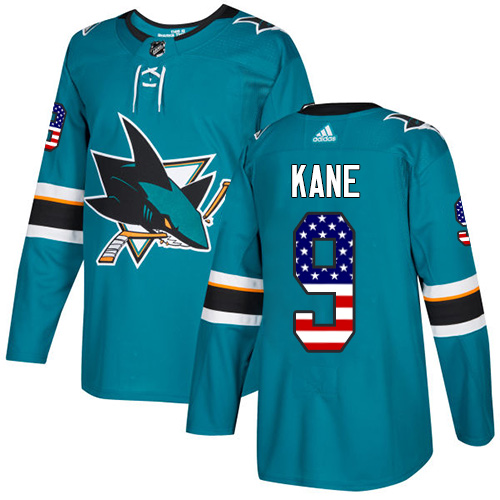 Adidas Sharks #9 Evander Kane Teal Home Authentic USA Flag Stitched NHL Jersey - Click Image to Close